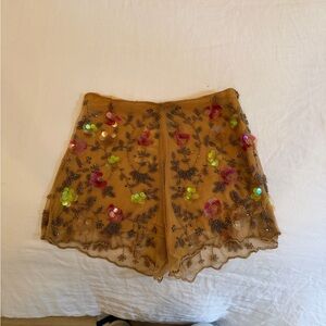 Embroidered Sheer Shorts with Floral Accents